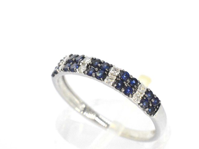 Witgouden ring met diamanten en saffieren - afbeelding 3 van  9