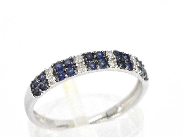 Witgouden ring met diamanten en saffieren - afbeelding 4 van  9