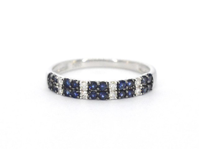 Witgouden ring met diamanten en saffieren - afbeelding 6 van  9