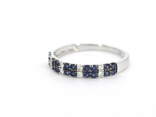 Witgouden ring met diamanten en saffieren - afbeelding 8 van  9