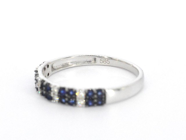Witgouden ring met diamanten en saffieren - afbeelding 9 van  9