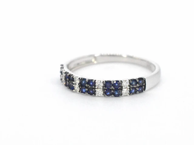 Witgouden ring met diamanten en saffieren - afbeelding 8 van  9