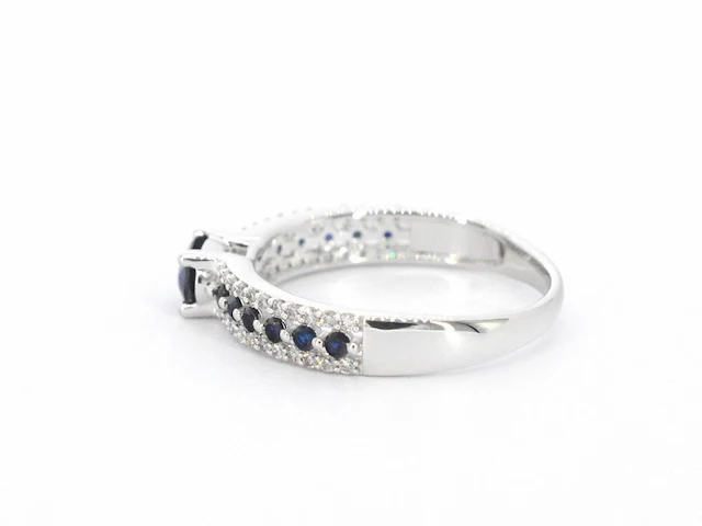 Witgouden ring met diamanten en saffieren - afbeelding 5 van  9