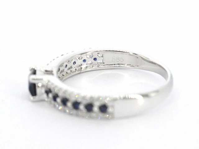 Witgouden ring met diamanten en saffieren - afbeelding 9 van  9