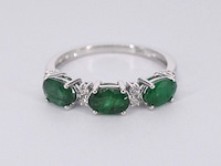 Witgouden ring met diamanten en smaragd - afbeelding 8 van  11