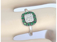 Witgouden ring met diamanten en smaragd - afbeelding 4 van  11