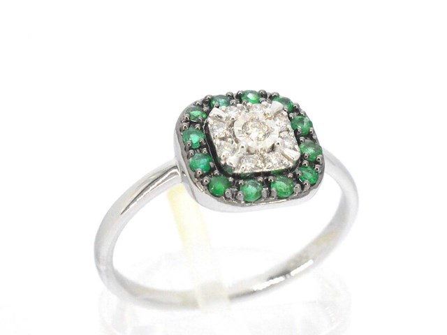 Witgouden ring met diamanten en smaragd - afbeelding 6 van  11