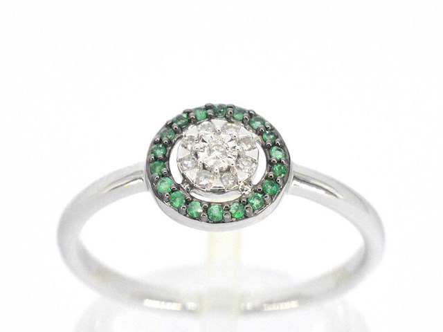 Witgouden ring met diamanten en smaragd - afbeelding 1 van  11