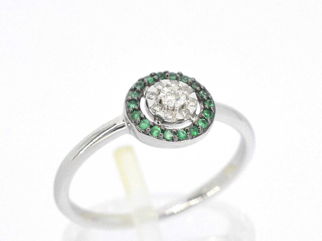 Witgouden ring met diamanten en smaragd - afbeelding 6 van  11
