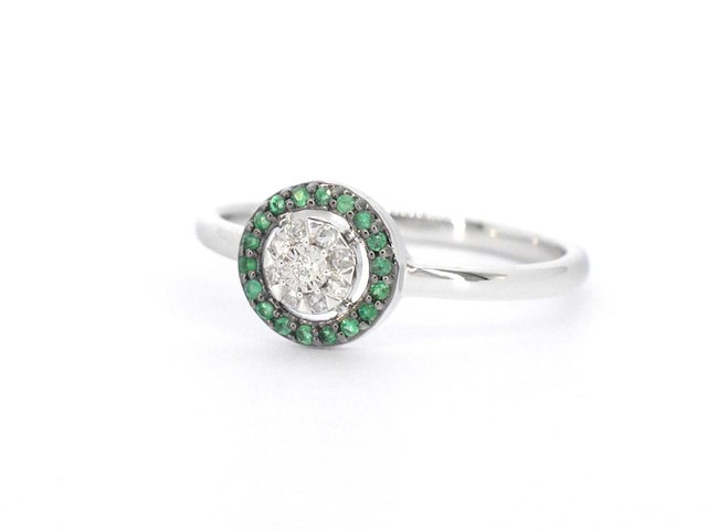 Witgouden ring met diamanten en smaragd - afbeelding 10 van  11