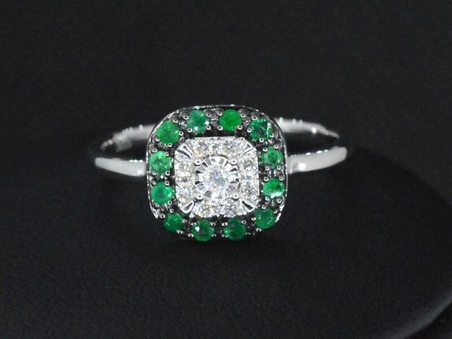 Witgouden ring met diamanten en smaragd - afbeelding 5 van  5