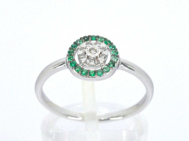Witgouden ring met diamanten en smaragden - afbeelding 1 van  10
