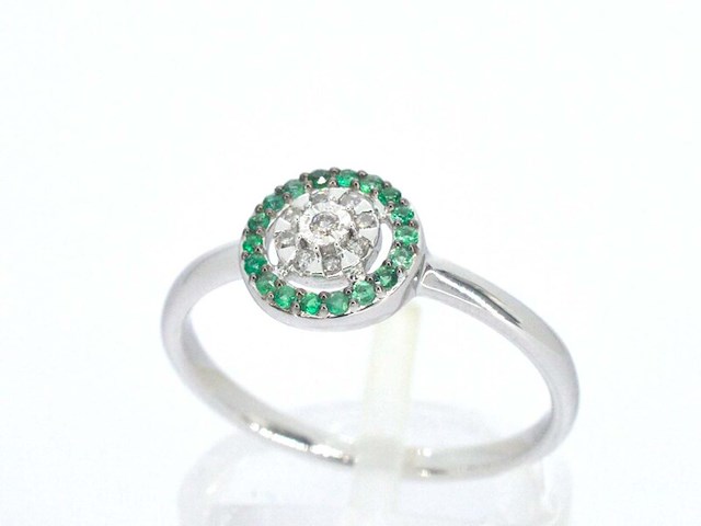 Witgouden ring met diamanten en smaragden - afbeelding 4 van  10