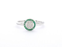 Witgouden ring met diamanten en smaragden - afbeelding 7 van  10