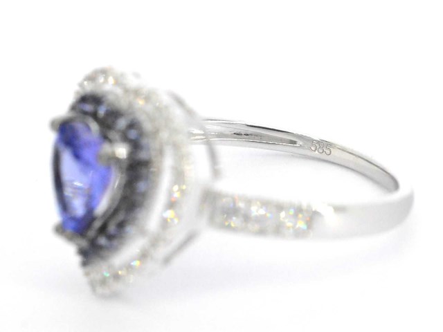 Witgouden ring met diamanten en tanzaniet - afbeelding 7 van  9