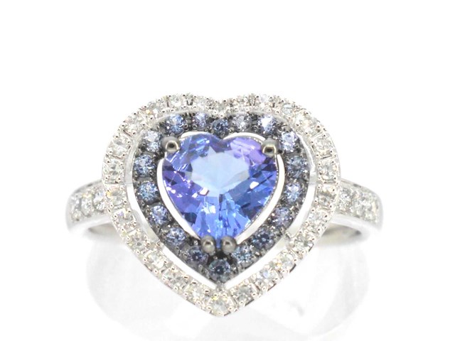 Witgouden ring met diamanten en tanzaniet - afbeelding 1 van  9