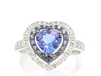 Witgouden ring met diamanten en tanzaniet - afbeelding 1 van  9