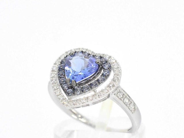 Witgouden ring met diamanten en tanzaniet - afbeelding 4 van  9