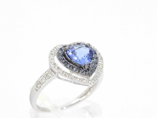Witgouden ring met diamanten en tanzaniet - afbeelding 5 van  9