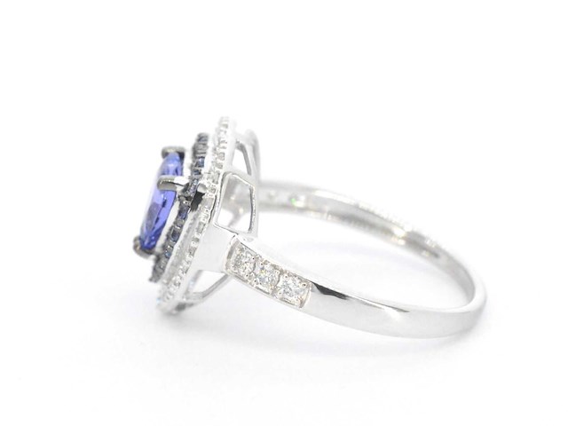 Witgouden ring met diamanten en tanzaniet - afbeelding 6 van  9