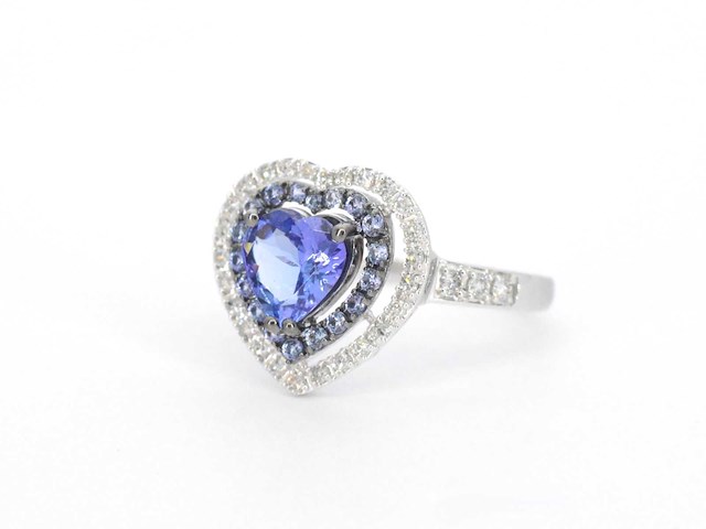 Witgouden ring met diamanten en tanzaniet - afbeelding 9 van  9