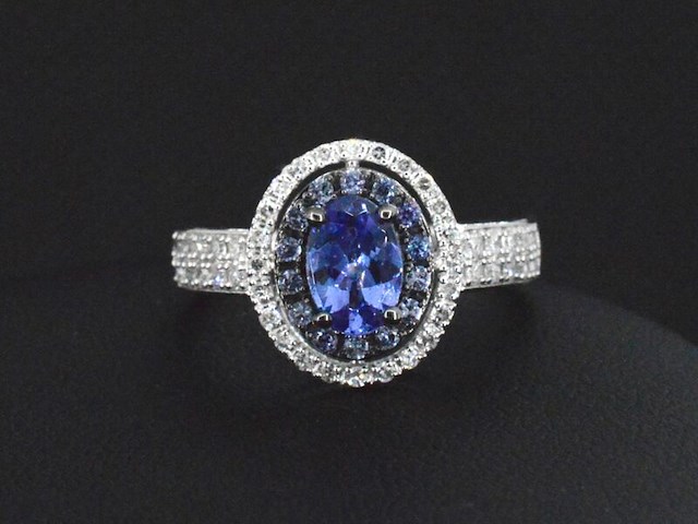 Witgouden ring met diamanten en tanzaniet - afbeelding 4 van  5