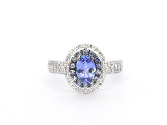 Witgouden ring met diamanten en tanzaniet - afbeelding 7 van  10