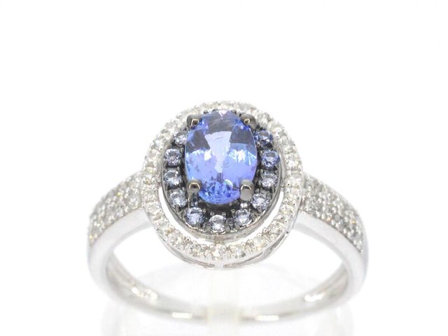 Witgouden ring met diamanten en tanzaniet - afbeelding 1 van  9