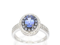 Witgouden ring met diamanten en tanzaniet - afbeelding 1 van  9