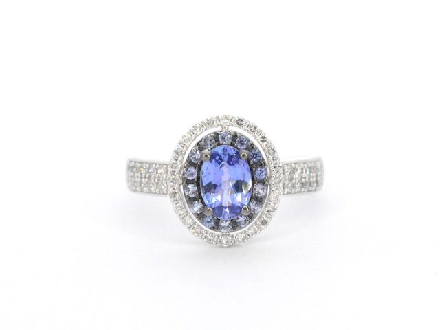 Witgouden ring met diamanten en tanzaniet - afbeelding 6 van  9