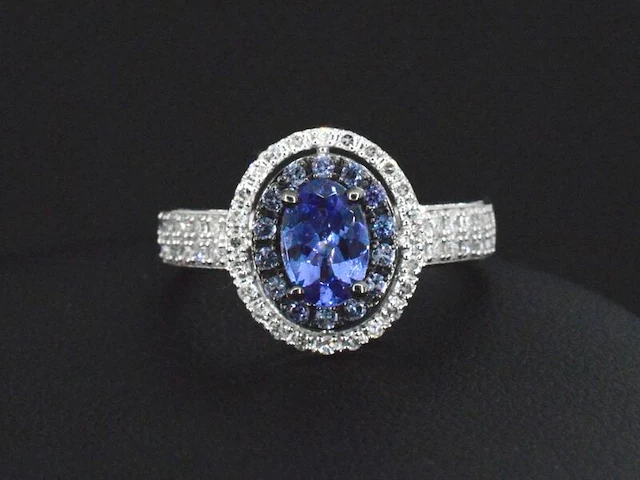 Witgouden ring met diamanten en tanzaniet - afbeelding 4 van  9