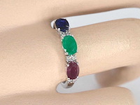Witgouden ring met diamanten, saffier, robijn en smaragd - afbeelding 3 van  10