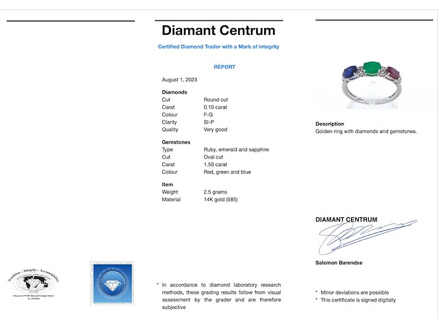 Witgouden ring met diamanten, saffier, robijn en smaragd - afbeelding 4 van  10