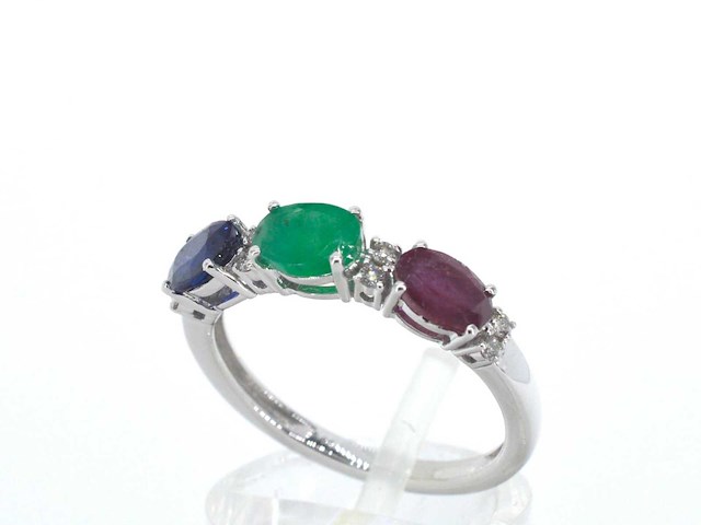 Witgouden ring met diamanten, saffier, robijn en smaragd - afbeelding 5 van  10