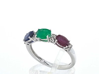 Witgouden ring met diamanten, saffier, robijn en smaragd - afbeelding 5 van  10