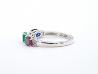 Witgouden ring met diamanten, saffier, robijn en smaragd - afbeelding 7 van  10