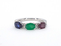 Witgouden ring met diamanten, saffier, robijn en smaragd - afbeelding 8 van  10