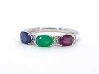 Witgouden ring met diamanten, saffier, robijn en smaragd - afbeelding 10 van  10