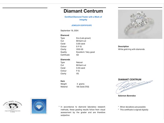 Witgouden ring met een briljant geslepen diamant van 3.00 carat - afbeelding 3 van  7