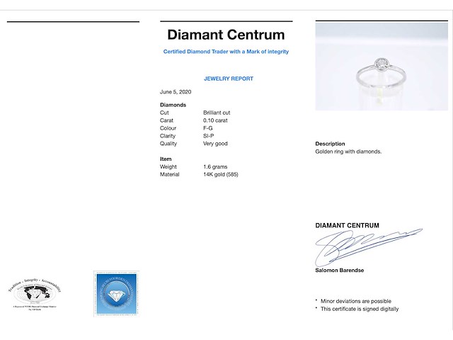 Witgouden ring met een briljant geslepen diamant - afbeelding 3 van  5