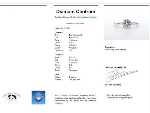 Witgouden ring met een diamant van 1.00 carat - afbeelding 3 van  9