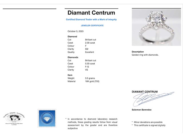 Witgouden ring met een diamant van 2.00 carat - afbeelding 3 van  6
