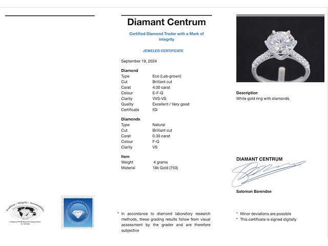 Witgouden ring met een diamant van 4.00 carat - afbeelding 4 van  10