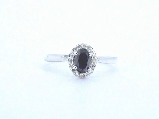 Witgouden ring met een grote zwarte diamant en natuurlijke witte diamanten - afbeelding 1 van  9