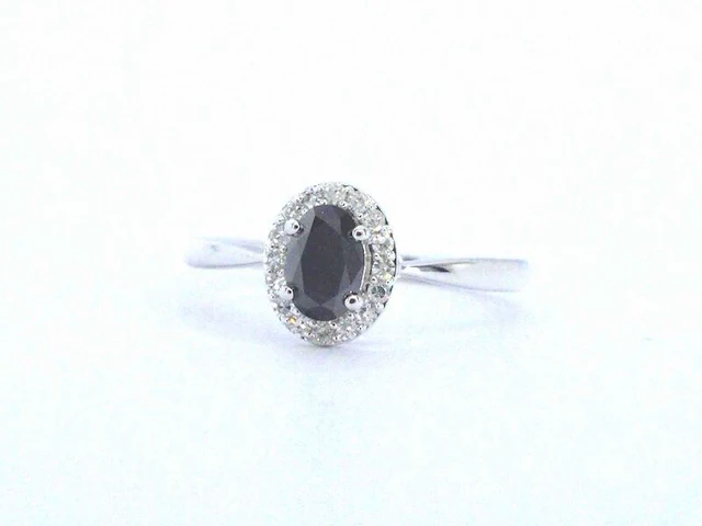 Witgouden ring met een grote zwarte diamant en natuurlijke witte diamanten - afbeelding 3 van  9