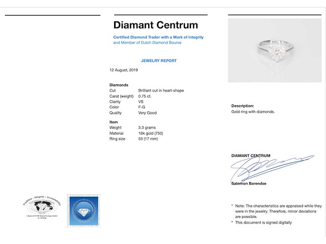 Witgouden ring met hartvorm diamanten - afbeelding 3 van  7