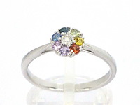 Witgouden ring met natuurlijke diamant en saffieren - afbeelding 1 van  11