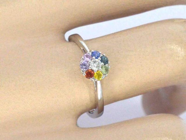 Witgouden ring met natuurlijke diamant en saffieren - afbeelding 4 van  11