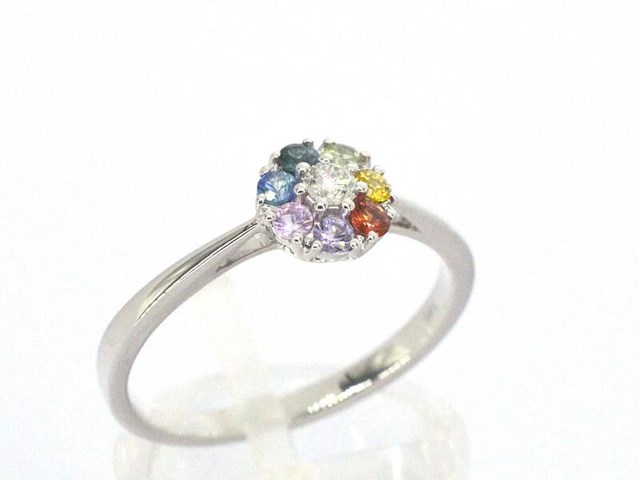 Witgouden ring met natuurlijke diamant en saffieren - afbeelding 5 van  11