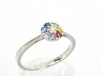 Witgouden ring met natuurlijke diamant en saffieren - afbeelding 5 van  11